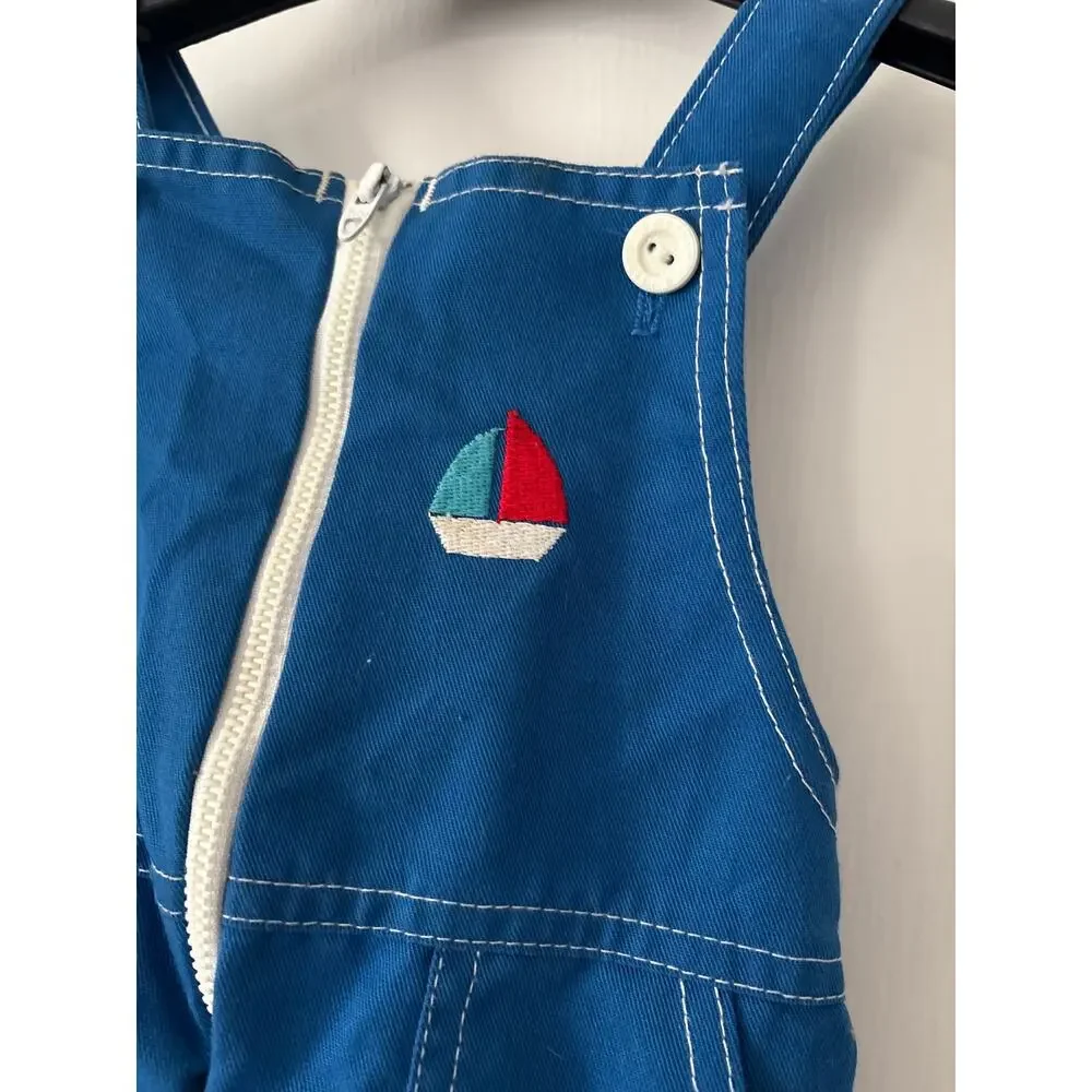 Carters Vintage Sailboat Shortalls Romper Embroidered Size 18 Months